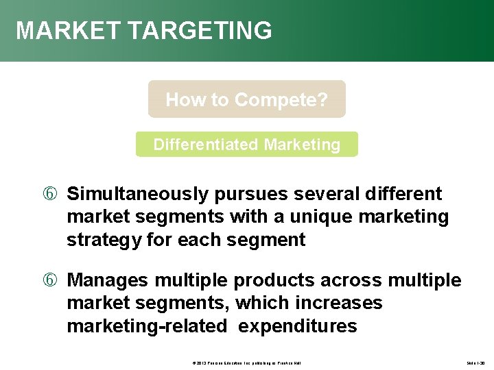 MARKET TARGETING How to Compete? Differentiated Marketing Simultaneously pursues several different market segments with