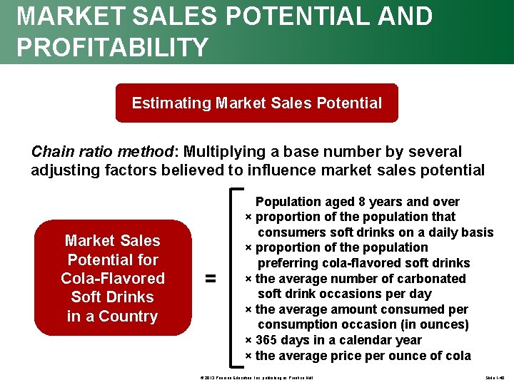 MARKET SALES POTENTIAL AND PROFITABILITY Estimating Market Sales Potential Chain ratio method: Multiplying a