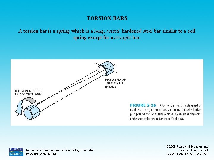 TORSION BARS A torsion bar is a spring which is a long, round, hardened