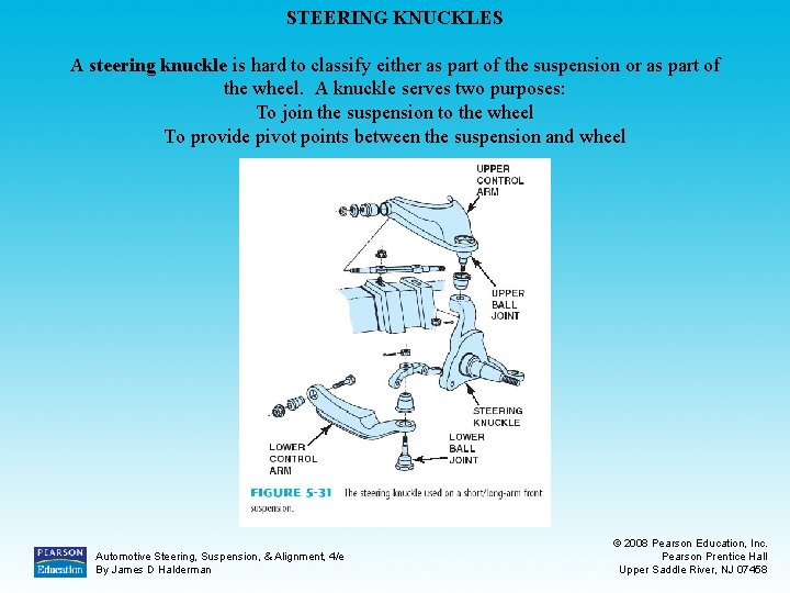 STEERING KNUCKLES A steering knuckle is hard to classify either as part of the