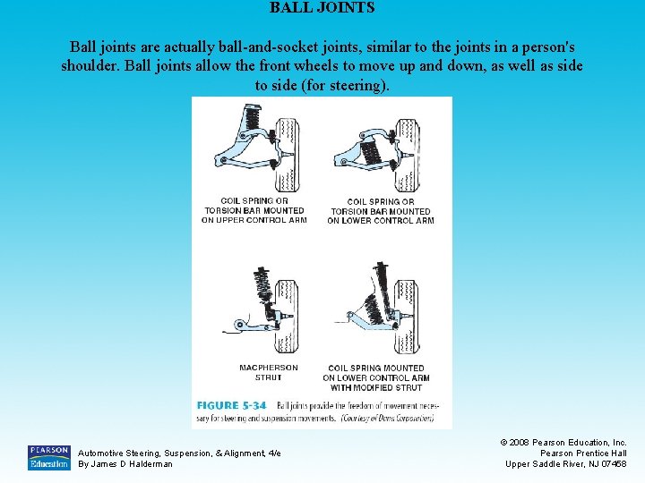 BALL JOINTS Ball joints are actually ball-and-socket joints, similar to the joints in a