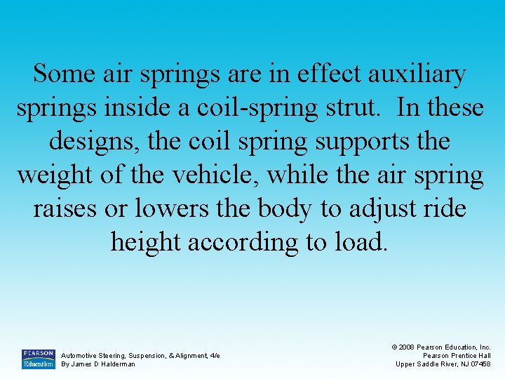 Some air springs are in effect auxiliary springs inside a coil-spring strut. In these