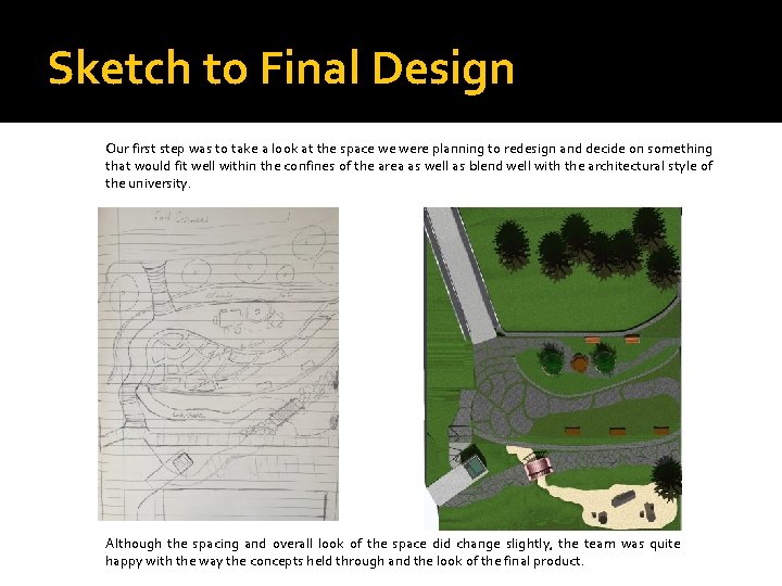 Sketch to Final Design Our first step was to take a look at the