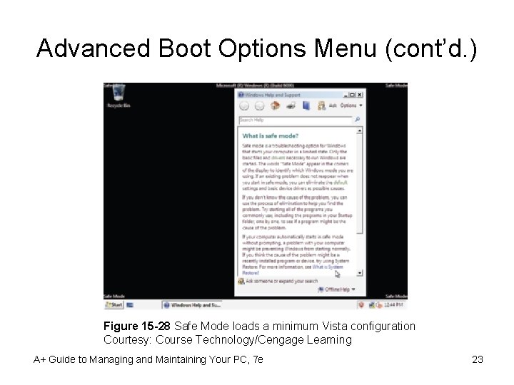 Advanced Boot Options Menu (cont’d. ) Figure 15 -28 Safe Mode loads a minimum