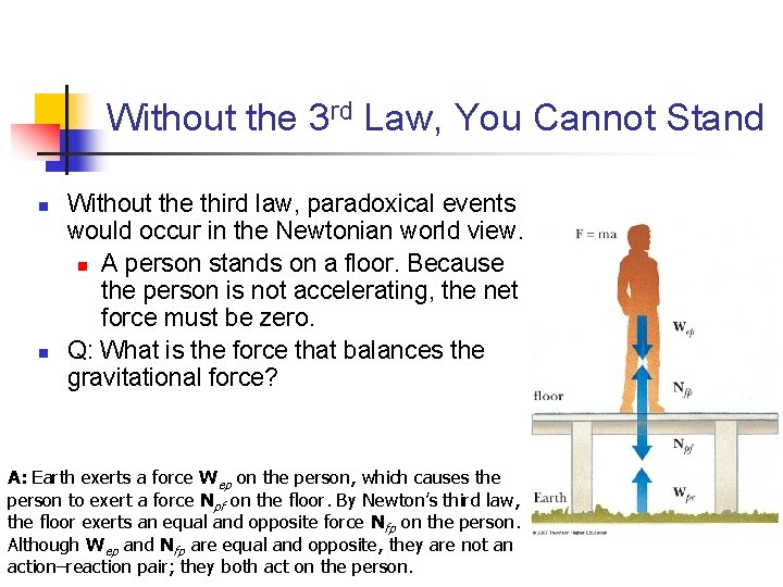 Without the 3 rd Law, You Cannot Stand n n Without the third law,
