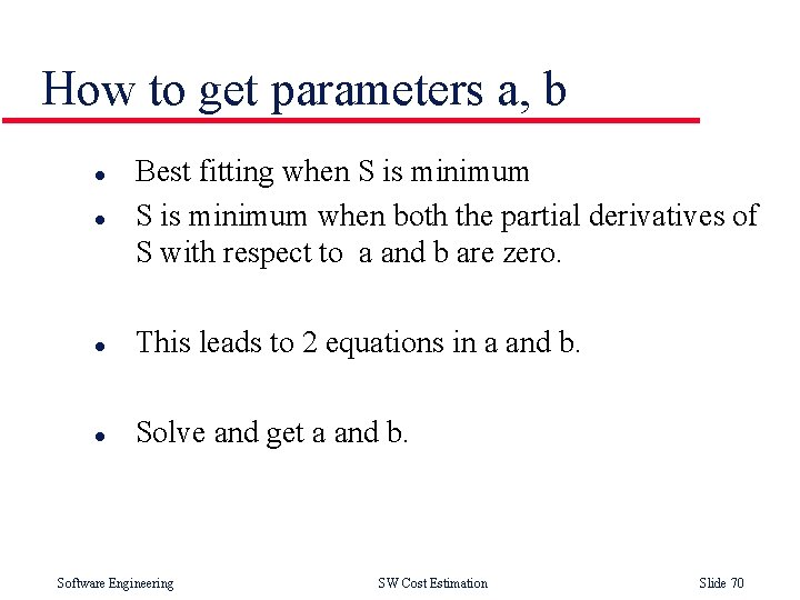 How to get parameters a, b l l Best fitting when S is minimum