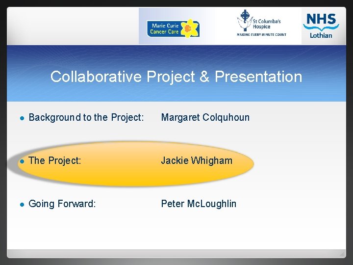 Collaborative Project & Presentation l Background to the Project: Margaret Colquhoun l The Project: