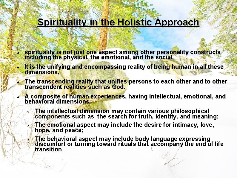 Spirituality in the Holistic Approach spirituality is not just one aspect among other personality