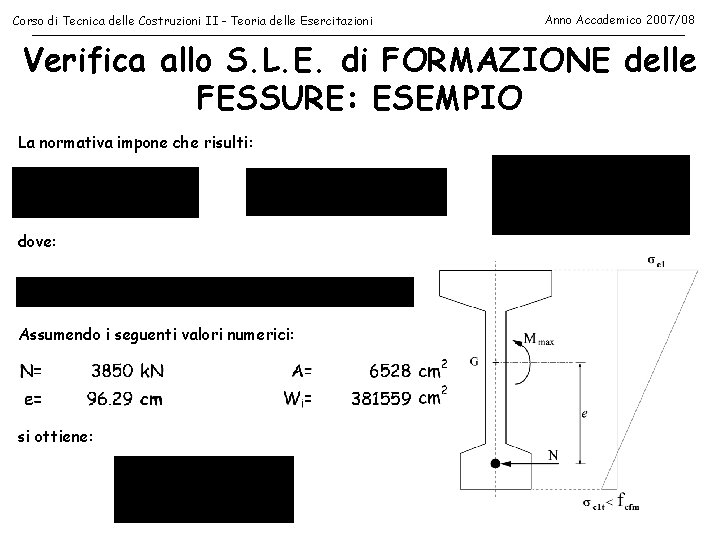 Corso di Tecnica delle Costruzioni II - Teoria delle Esercitazioni Anno Accademico 2007/08 Verifica