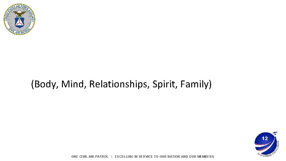 (Body, Mind, Relationships, Spirit, Family) 12 ONE CIVIL AIR PATROL | EXCELLING IN SERVICE (Body, Mind, Relationships, Spirit, Family) 12 ONE CIVIL AIR PATROL | EXCELLING IN SERVICE