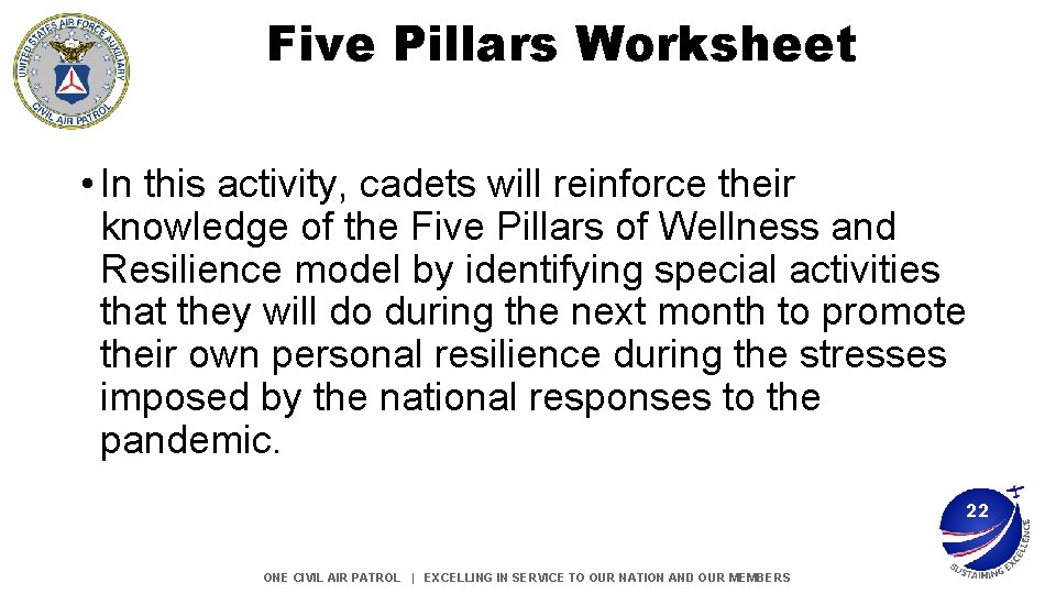 Five Pillars Worksheet • In this activity, cadets will reinforce their knowledge of the Five Pillars Worksheet • In this activity, cadets will reinforce their knowledge of the