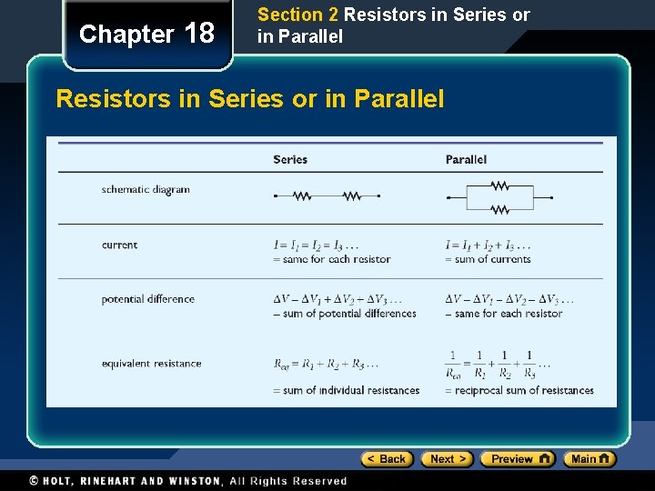 Chapter 18 Section 2 Resistors in Series or in Parallel Chapter 18 Section 2 Resistors in Series or in Parallel