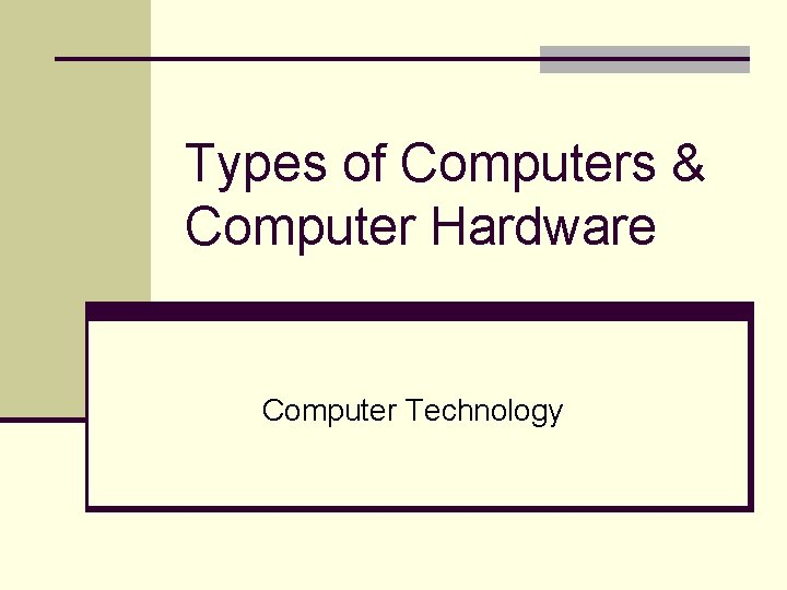 Types of Computers & Computer Hardware Computer Technology 