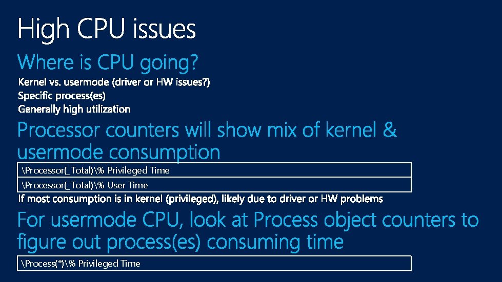 Processor(_Total)% Privileged Time Processor(_Total)% User Time Process(*)% Privileged Time 