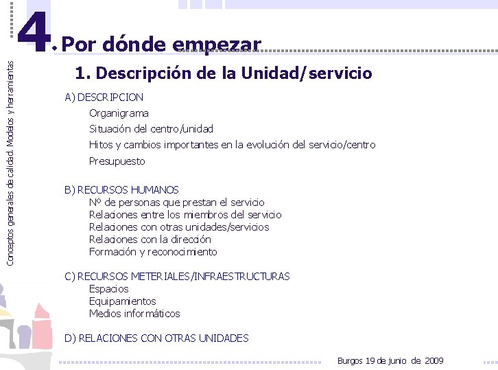 Conceptos generales de calidad. Modelos y herramientas 4 Por dónde empezar 1. Descripción de