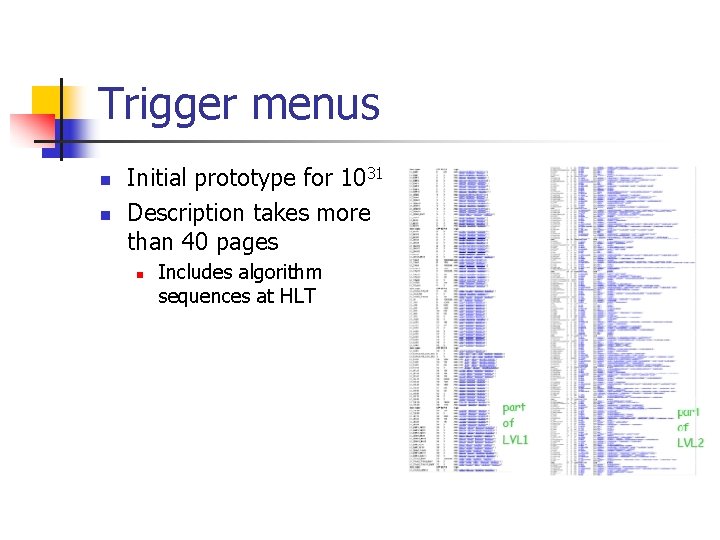 Trigger menus n n Initial prototype for 1031 Description takes more than 40 pages