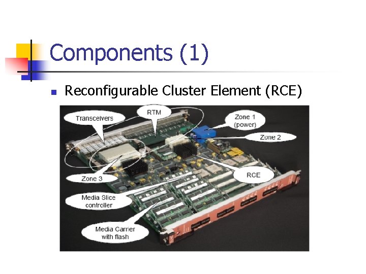 Components (1) n Reconfigurable Cluster Element (RCE) 