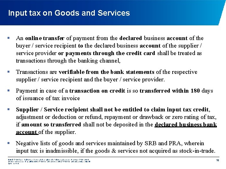 Input tax on Goods and Services § An online transfer of payment from the