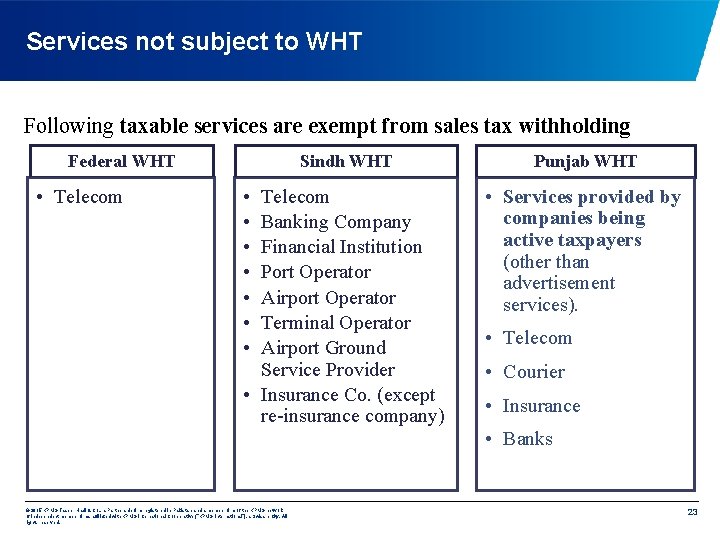 Services not subject to WHT Following taxable services are exempt from sales tax withholding