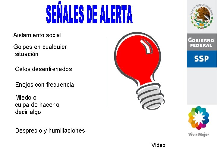 Aislamiento social Golpes en cualquier situación Celos desenfrenados Enojos con frecuencia Miedo o culpa