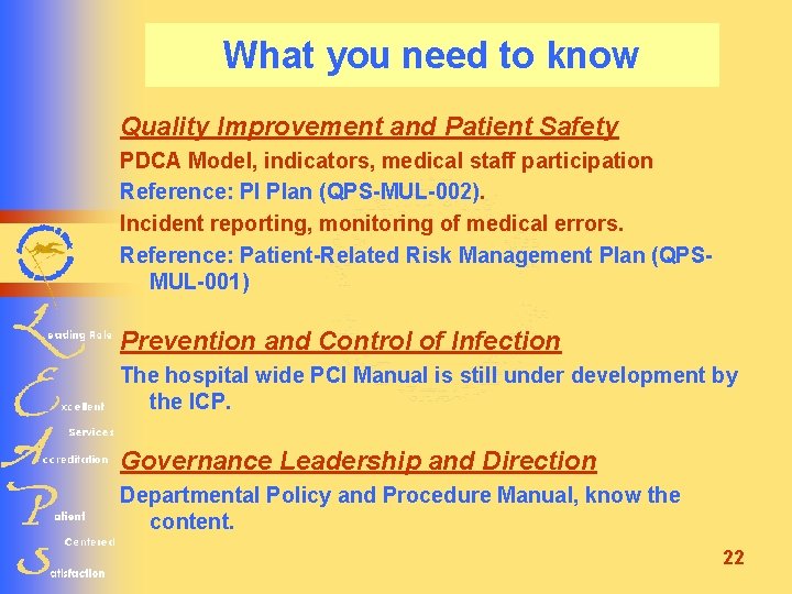 What you need to know Quality Improvement and Patient Safety PDCA Model, indicators, medical