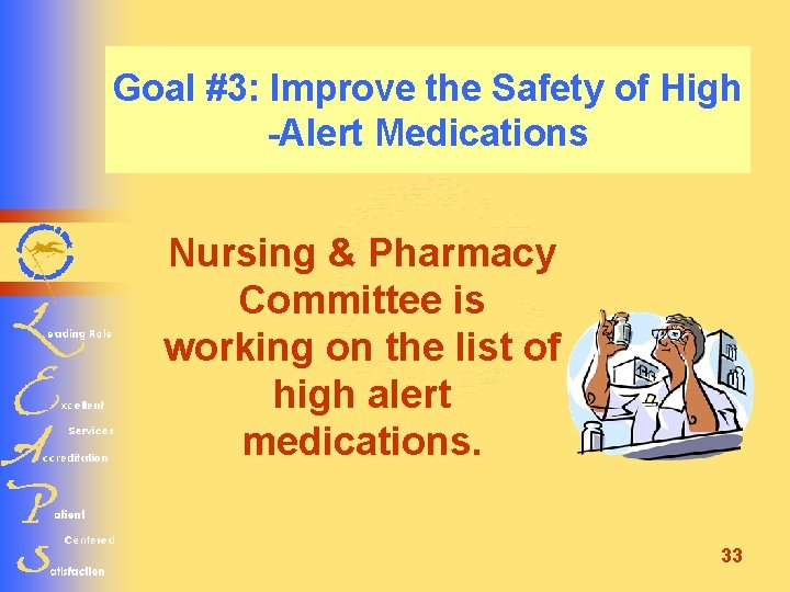 Goal #3: Improve the Safety of High -Alert Medications Nursing & Pharmacy Committee is