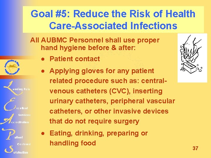 Goal #5: Reduce the Risk of Health Care-Associated Infections All AUBMC Personnel shall use