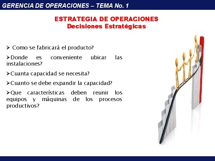GERENCIA DE OPERACIONES – TEMA No. 1 ESTRATEGIA DE OPERACIONES Decisiones Estratégicas Ø Como