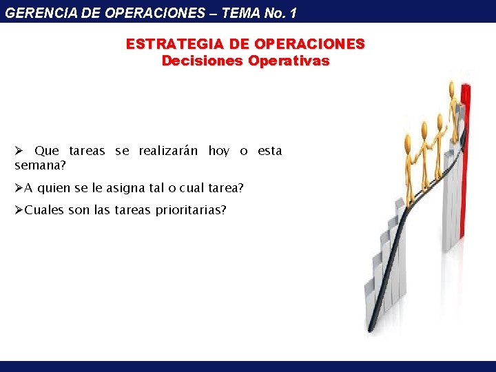 GERENCIA DE OPERACIONES – TEMA No. 1 ESTRATEGIA DE OPERACIONES Decisiones Operativas Ø Que