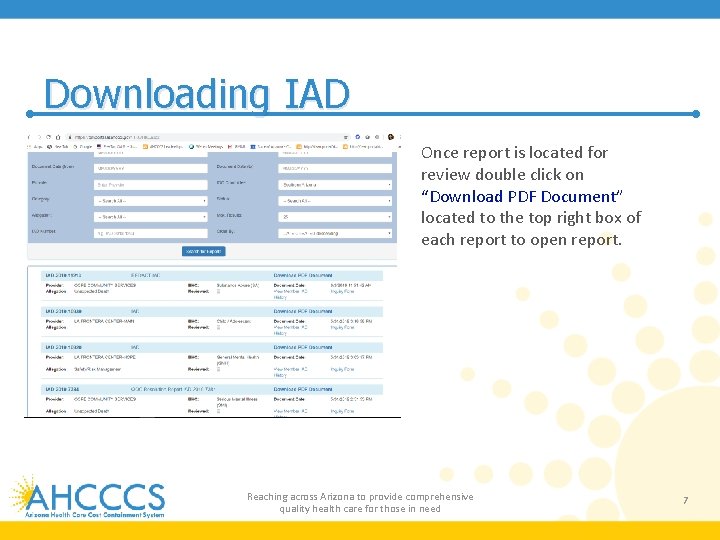Downloading IAD Once report is located for review double click on “Download PDF Document”