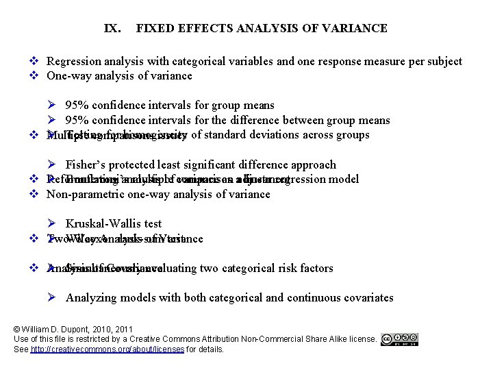 IX. FIXED EFFECTS ANALYSIS OF VARIANCE v Regression analysis with categorical variables and one