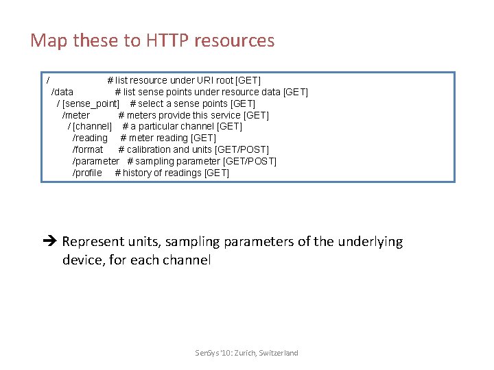 Map these to HTTP resources / # list resource under URI root [GET] /data