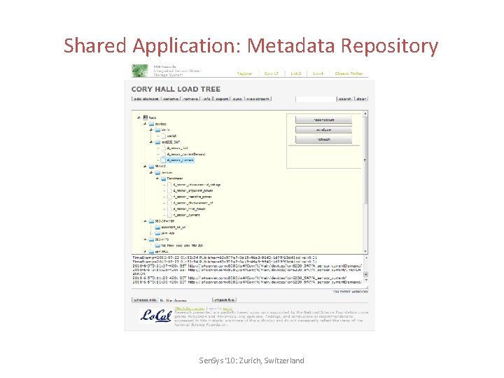 Shared Application: Metadata Repository Sen. Sys '10: Zurich, Switzerland 