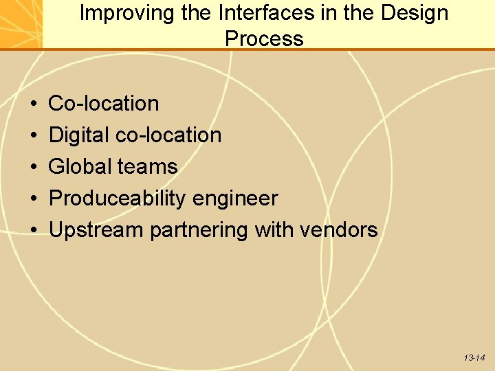 Improving the Interfaces in the Design Process • • • Co-location Digital co-location Global