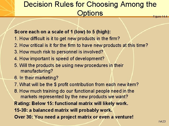 Decision Rules for Choosing Among the Options Figure 14. 4 Score each on a