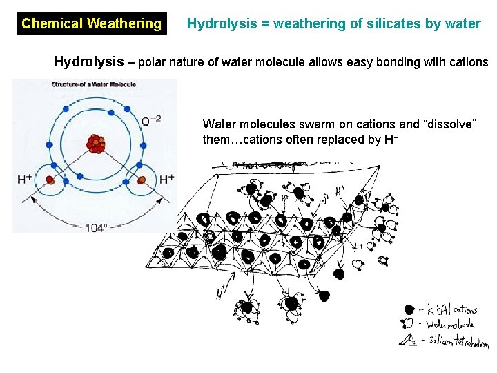 Chemical Weathering Hydrolysis = weathering of silicates by water Hydrolysis – polar nature of