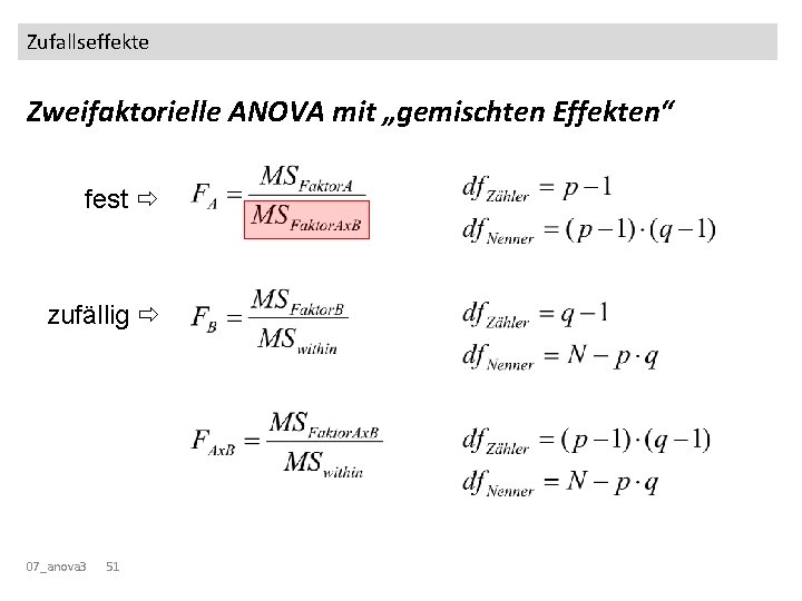 Zufallseffekte Zweifaktorielle ANOVA mit „gemischten Effekten“ fest zufällig 07_anova 3 51 