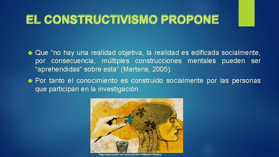 EL CONSTRUCTIVISMO PROPONE Que “no hay una realidad objetiva, la realidad es edificada socialmente,