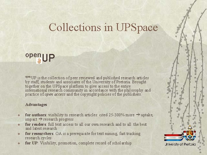 Collections in UPSpace open UP is the collection of peer reviewed and published research Collections in UPSpace open UP is the collection of peer reviewed and published research