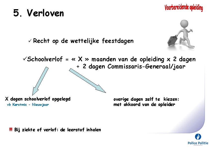 5. Verloven Recht op de wettelijke feestdagen Schoolverlof = « X » maanden van