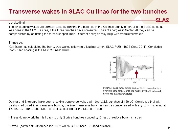 Transverse wakes in SLAC Cu linac for the two bunches Longitudinal: The longitudinal wakes