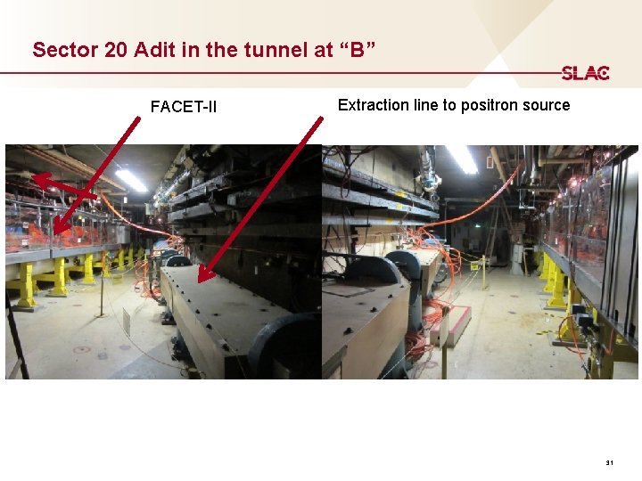 Sector 20 Adit in the tunnel at “B” FACET-II Extraction line to positron source
