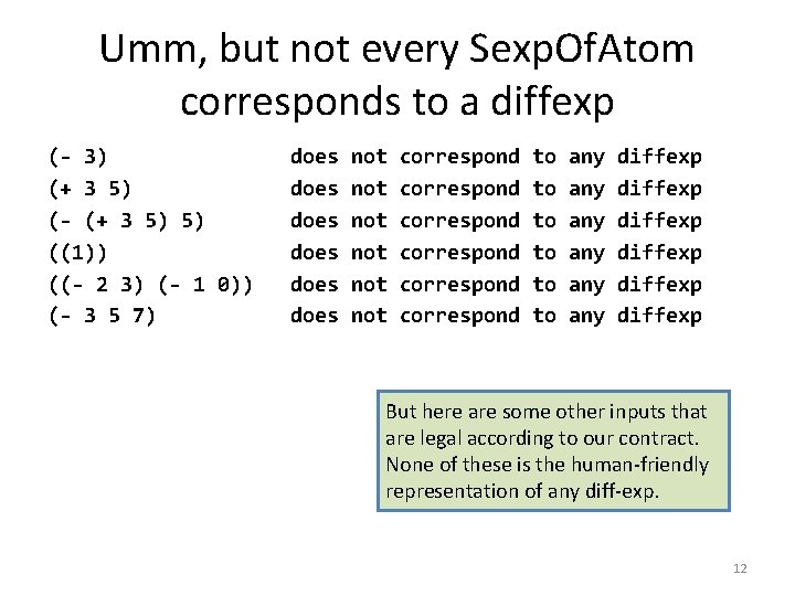 Umm, but not every Sexp. Of. Atom corresponds to a diffexp (- 3) (+