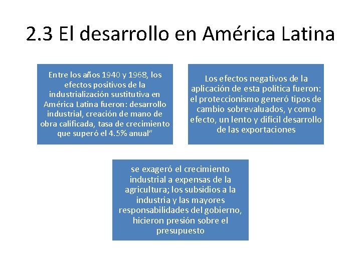 2. 3 El desarrollo en América Latina Entre los años 1940 y 1968, los