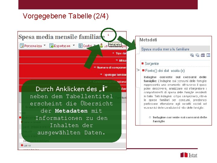 Vorgegebene Tabelle (2/4) Durch Anklicken des „i” neben dem Tabellentitel erscheint die Übersicht der