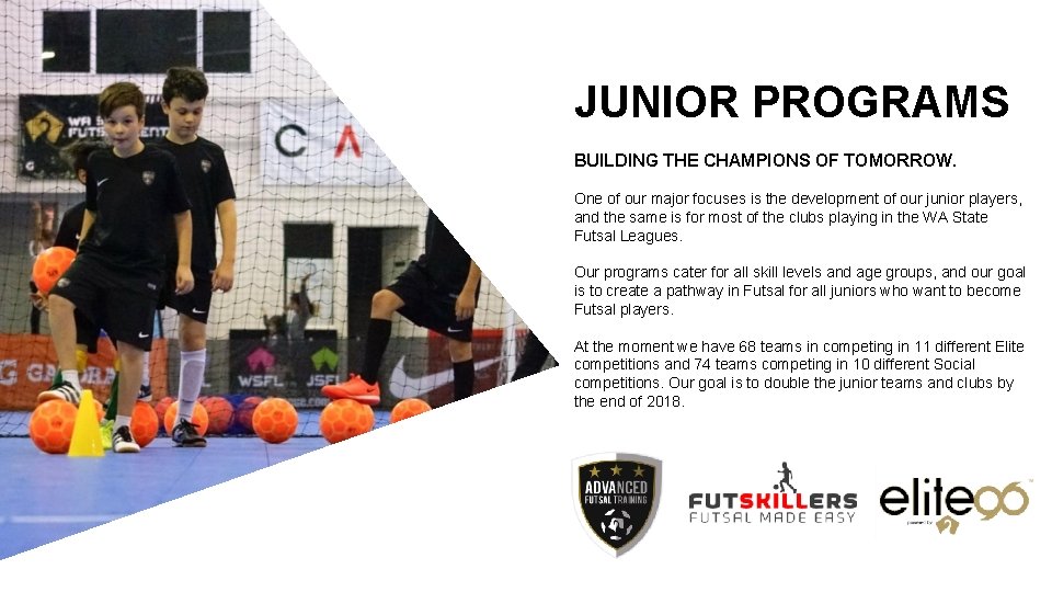 JUNIOR PROGRAMS BUILDING THE CHAMPIONS OF TOMORROW. One of our major focuses is the