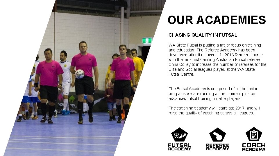 OUR ACADEMIES CHASING QUALITY IN FUTSAL. WA State Futsal is putting a major focus