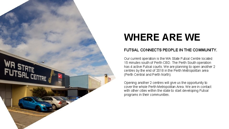 WHERE ARE WE FUTSAL CONNECTS PEOPLE IN THE COMMUNITY. Our current operation is the WHERE ARE WE FUTSAL CONNECTS PEOPLE IN THE COMMUNITY. Our current operation is the