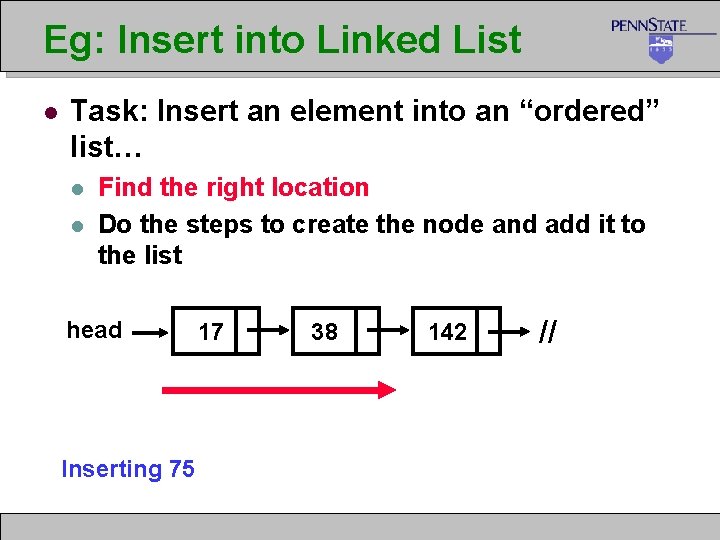 Eg: Insert into Linked List l Task: Insert an element into an “ordered” list…