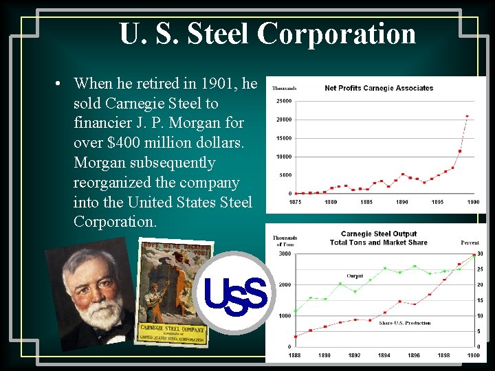 U. S. Steel Corporation • When he retired in 1901, he sold Carnegie Steel
